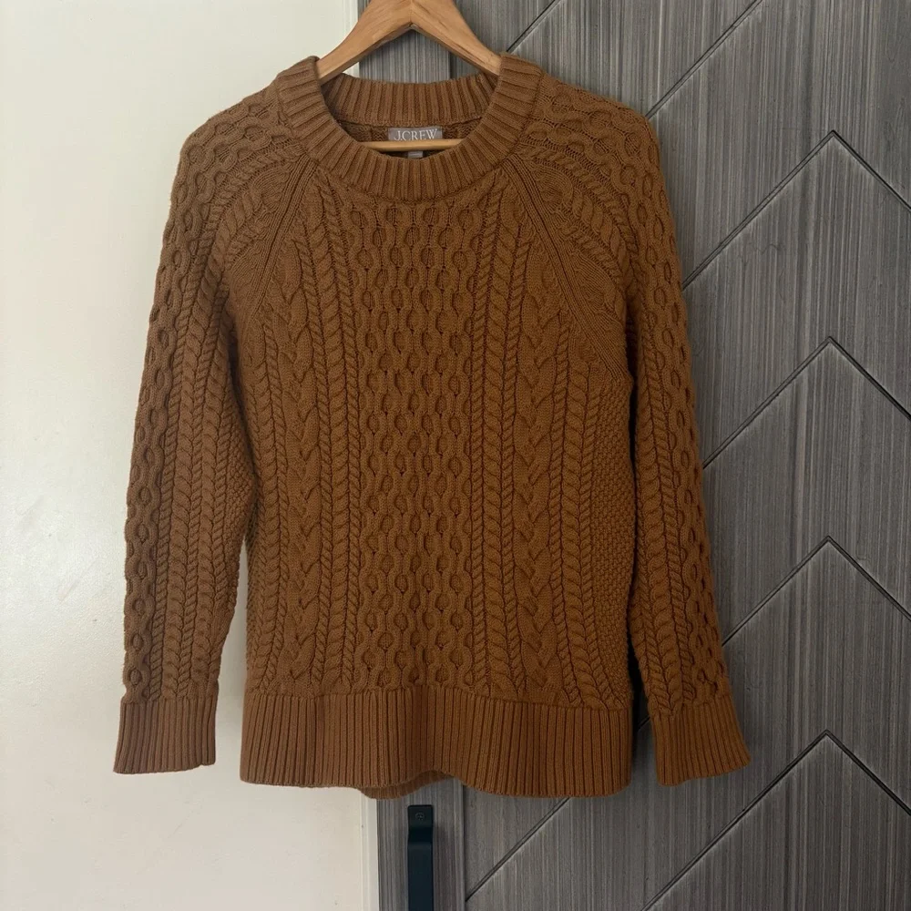 J. Crew Cotton Crewneck Cable-knit Fisherman Sweater Tan Medium Holiday ‘23